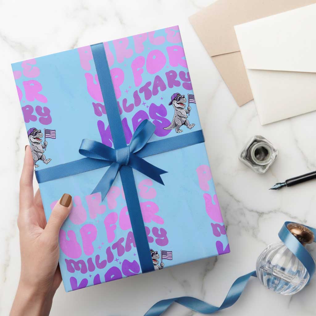 Purple Up For Military Kids Wrapping Paper Roll Groovy Dino Dinosaur Military Child Month TS10 Light Blue Print Your Wear