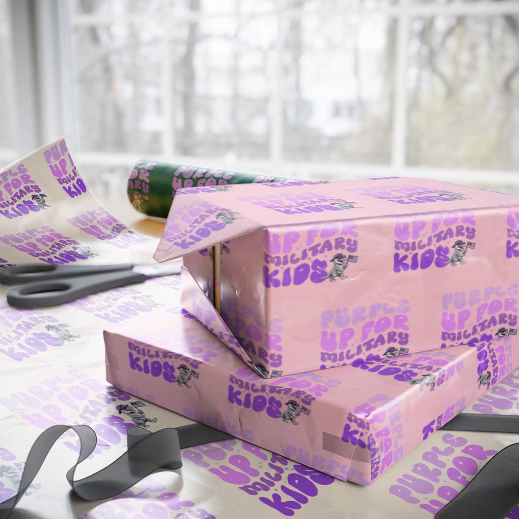 Purple Up For Military Kids Wrapping Paper Roll Groovy Dino Dinosaur Military Child Month TS10 Light Pink Print Your Wear