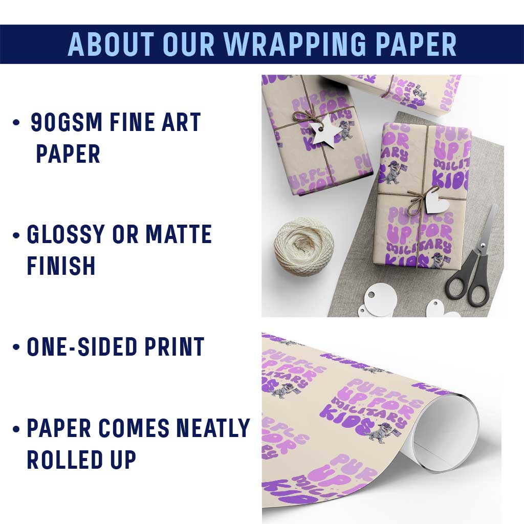 Purple Up For Military Kids Wrapping Paper Roll Groovy Dino Dinosaur Military Child Month TS10 Print Your Wear