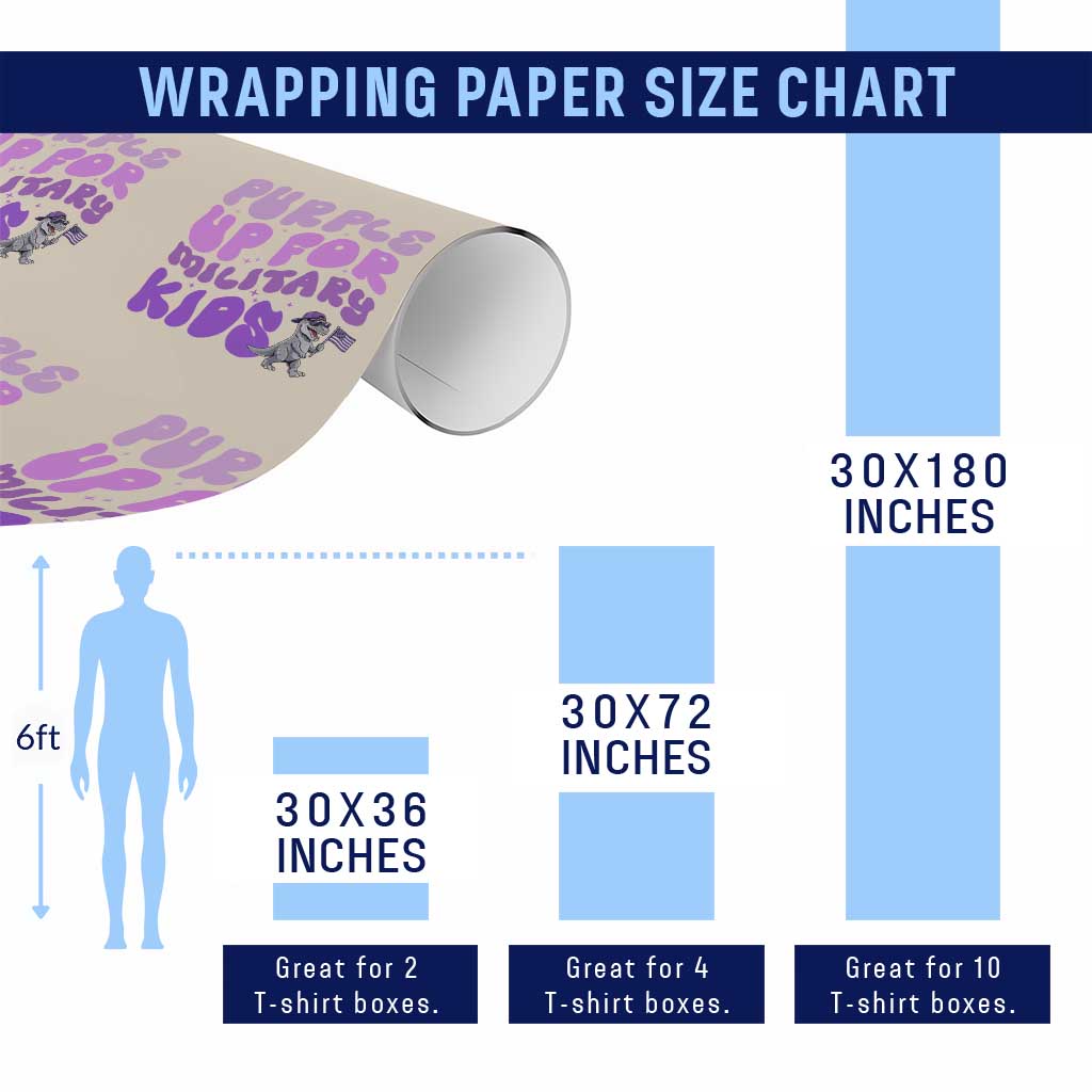 Purple Up For Military Kids Wrapping Paper Roll Groovy Dino Dinosaur Military Child Month TS10 Print Your Wear
