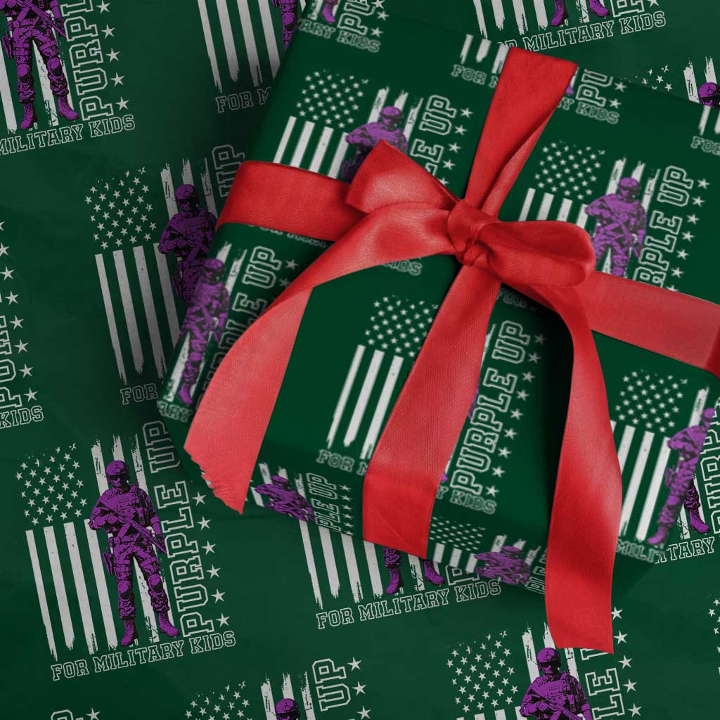 Purple Up For Military Kids Wrapping Paper Roll Military Child Month TS02 Green Print Your Wear