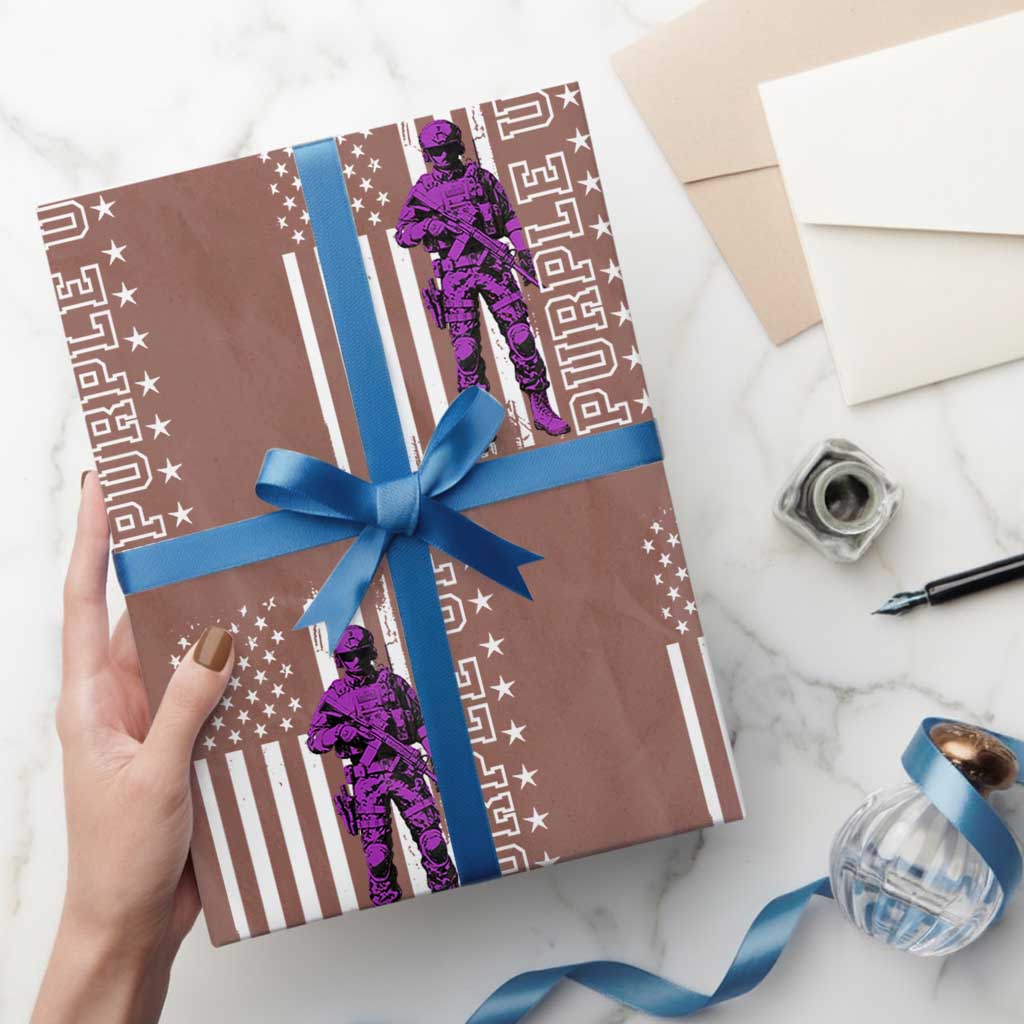 Purple Up For Military Kids Wrapping Paper Roll Military Child Month TS02 Mocha Print Your Wear