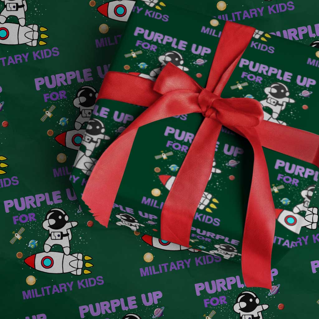 Purple Up For Military Kids Wrapping Paper Roll Military Child Month Astronaut Outer Space TS02 Green Print Your Wear