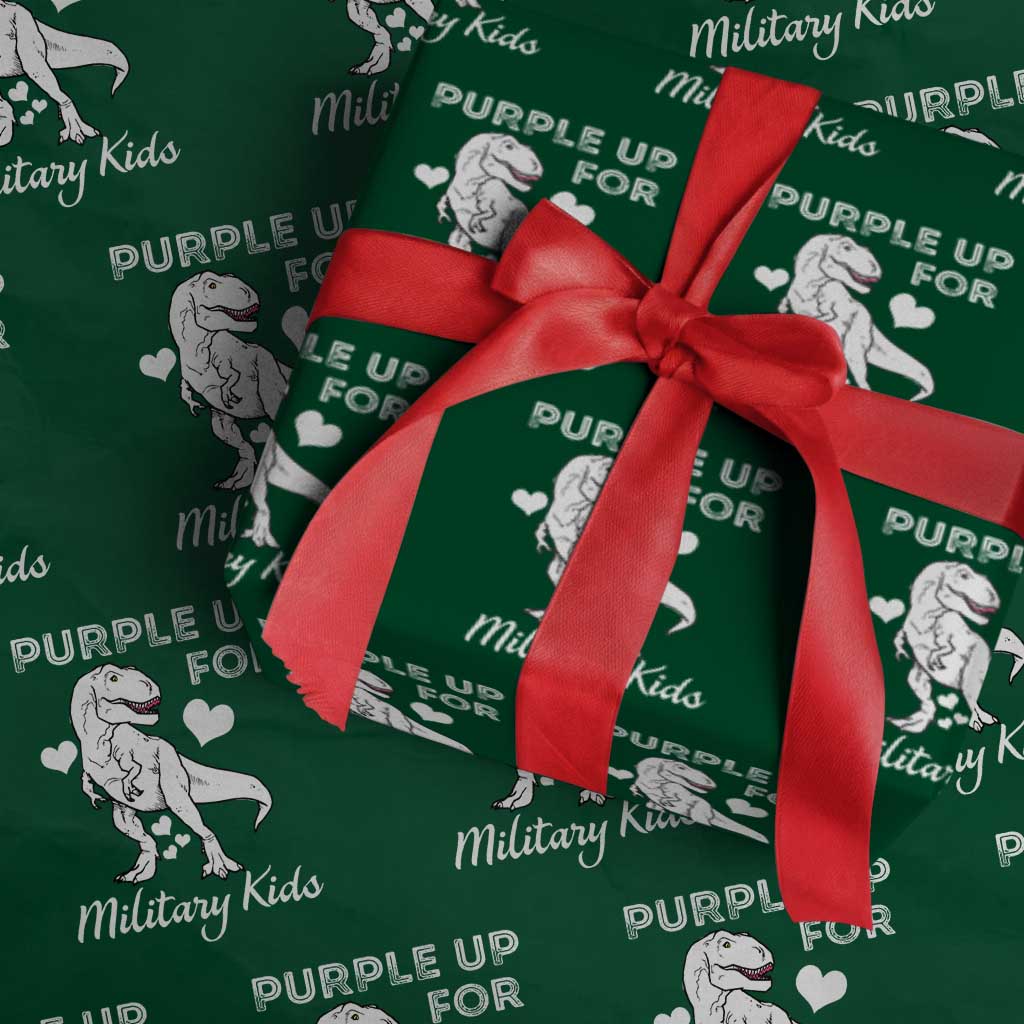 Purple Up For Military Kids Wrapping Paper Roll Military Child Month Dinosaur TS02 Green Print Your Wear