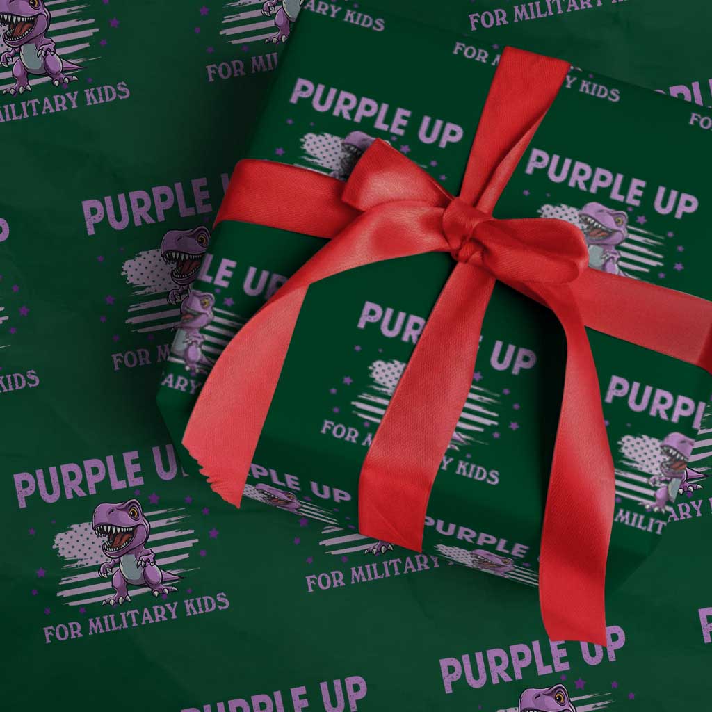 Purple Up For Military Kids Wrapping Paper Roll Military Child Month Dinosaur American Flag TS02 Green Print Your Wear