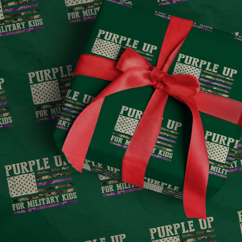 Purple Up For Military Kids Wrapping Paper Roll Military Child Month USA Flag Camouflage TS02 Green Print Your Wear