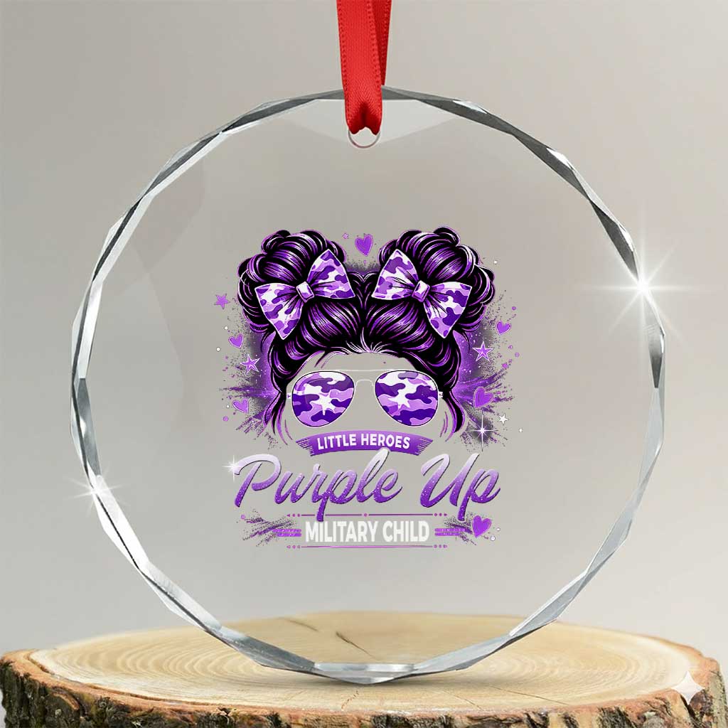 Purple Up Military Child Crystal Glass Ornament Camo Messy Bun Military Kid Month TS10 Transparent Glass 3'' Circle Print Your Wear
