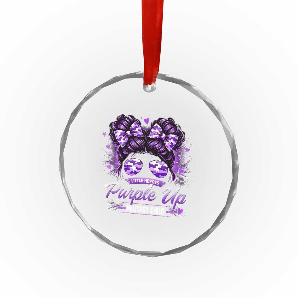 Purple Up Military Child Crystal Glass Ornament Camo Messy Bun Military Kid Month TS10 Print Your Wear