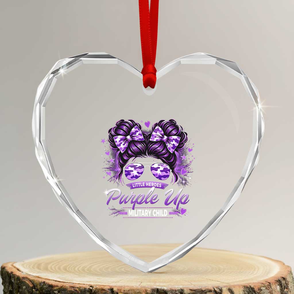 Purple Up Military Child Heart Crystal Glass Ornament Camo Messy Bun Military Kid Month TS10 Transparent Glass 3'' Heart Print Your Wear