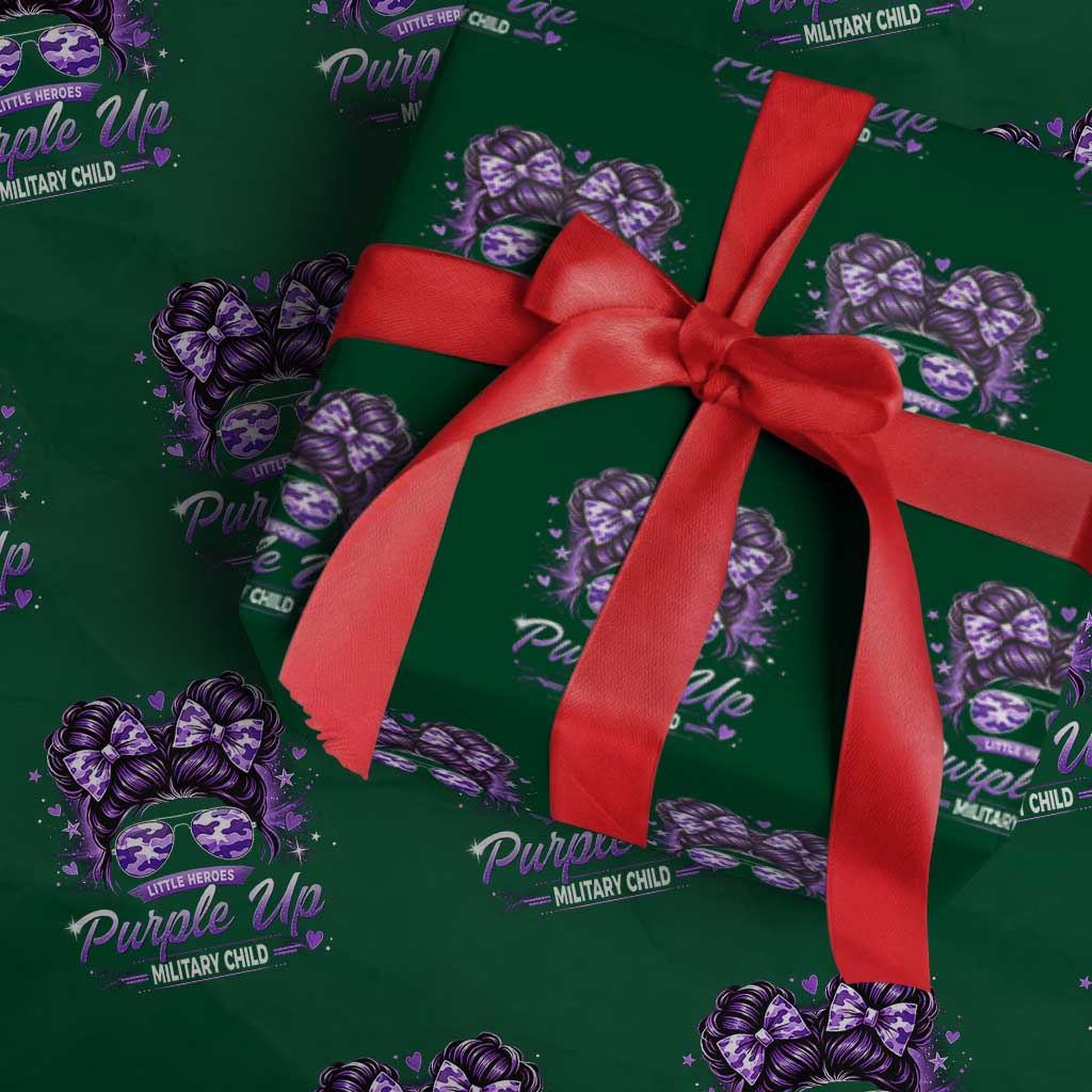 Purple Up Military Child Wrapping Paper Roll Camo Messy Bun Military Kid Month TS10 Green Print Your Wear