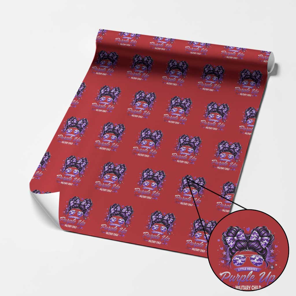 Purple Up Military Child Wrapping Paper Roll Camo Messy Bun Military Kid Month TS10 Red Print Your Wear