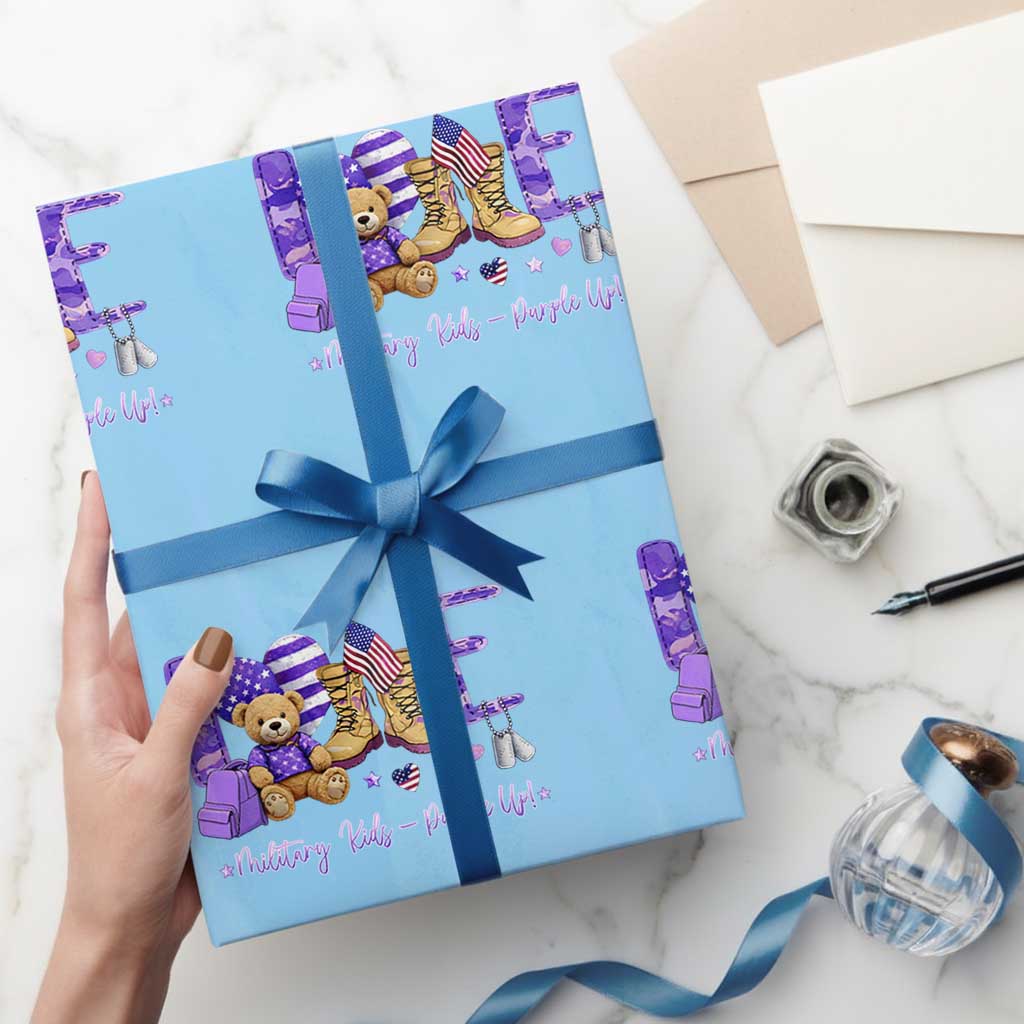 Purple Up Military Kids Wrapping Paper Roll Month Of Military Child Army TS10 Light Blue Print Your Wear