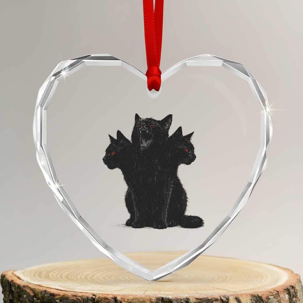 Purrberus 3 Headed Black Cat Gothic Mythology Graphic Heart Crystal Glass Ornament Vintage Grunge Alt 90s Halloween Goth Horror TS10 Transparent Glass 3'' Heart Print Your Wear