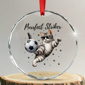 Purrfect Striker Crystal Glass Ornament Funny Cat Soccer Player Gift TS12 Transparent Glass 3'' Circle Print Your Wear