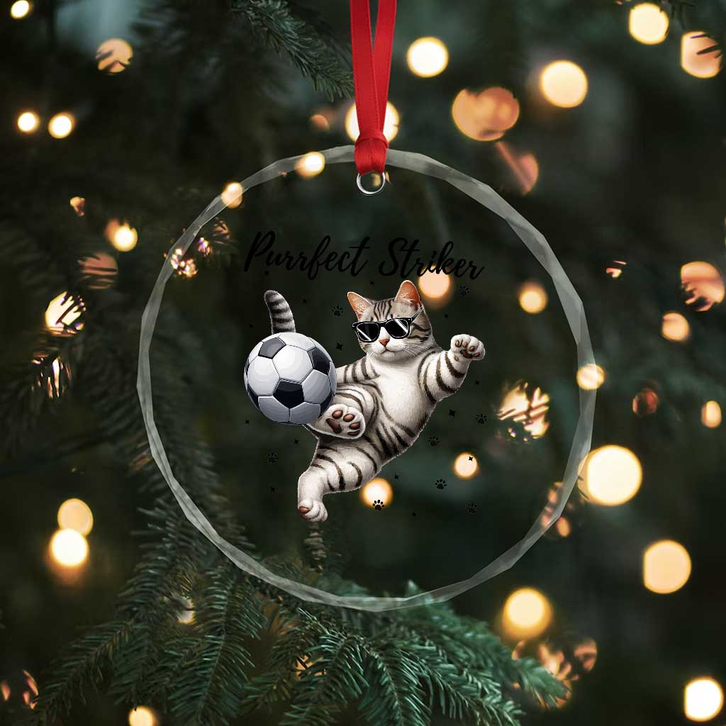 Purrfect Striker Crystal Glass Ornament Funny Cat Soccer Player Gift TS12 Print Your Wear