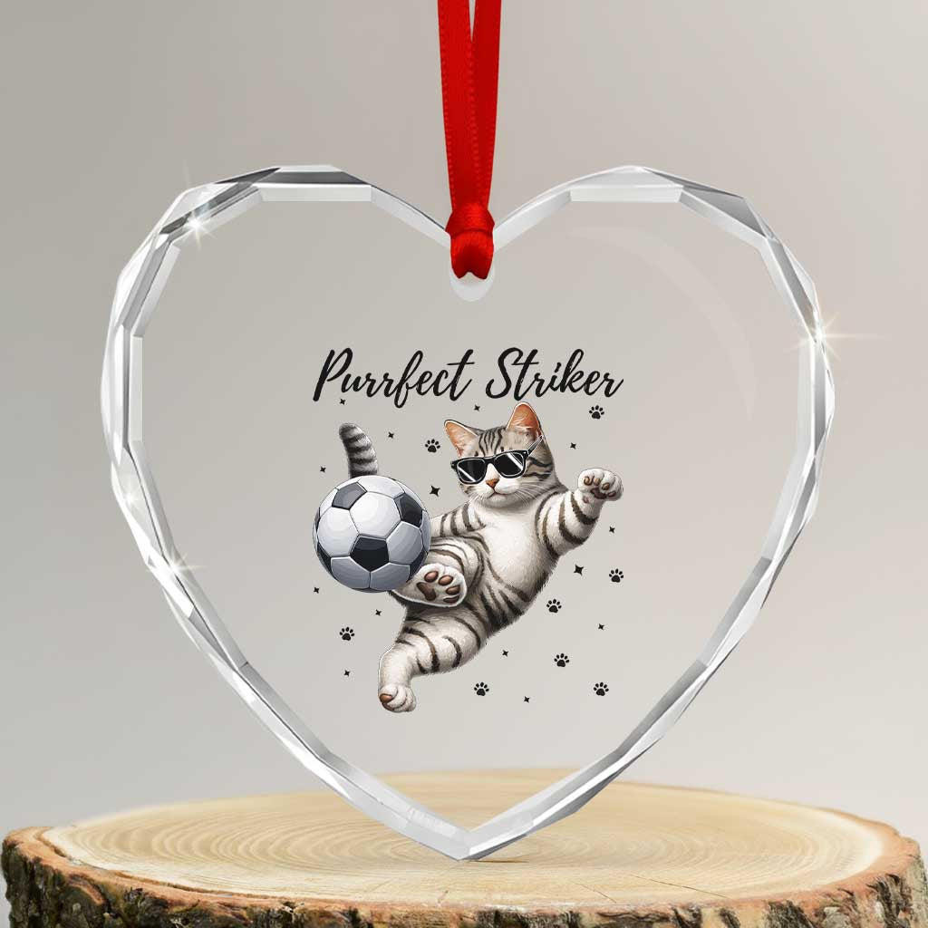 Purrfect Striker Heart Crystal Glass Ornament Funny Cat Soccer Player Gift TS12 Transparent Glass 3'' Heart Print Your Wear