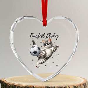Purrfect Striker Heart Crystal Glass Ornament Funny Cat Soccer Player Gift TS12 Transparent Glass 3'' Heart Print Your Wear