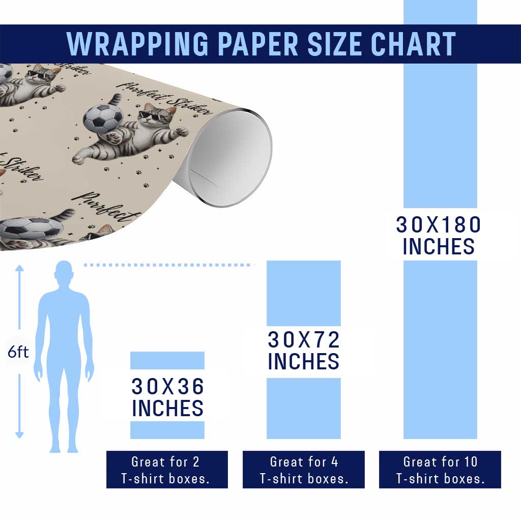 Purrfect Striker Wrapping Paper Roll Funny Cat Soccer Player Gift TS12 Print Your Wear