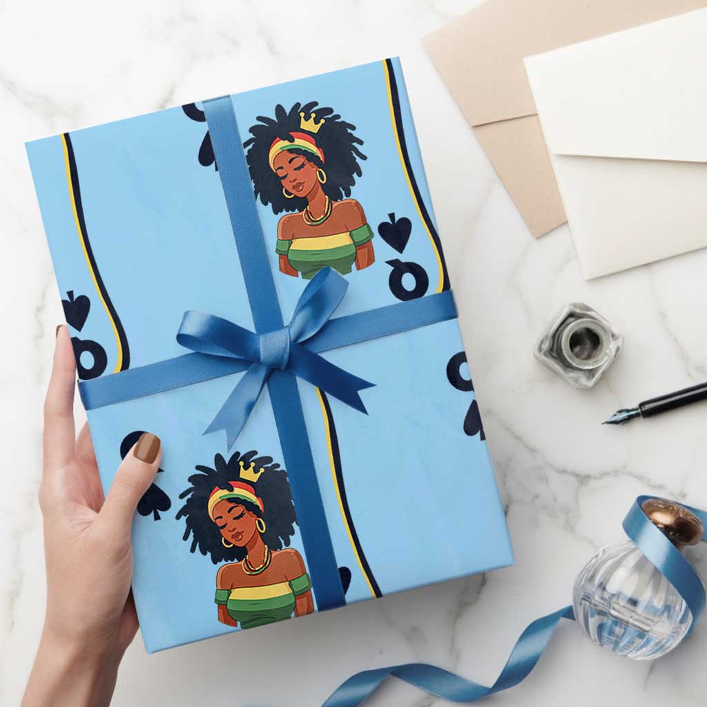 Queen Of Spades Black Girl Wrapping Paper Roll African American Women Pride TS12 Light Blue Print Your Wear