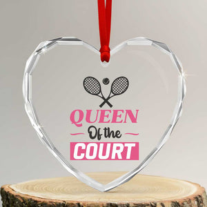 Queen Of The Court Heart Crystal Glass Ornament Funny Tennis Girl Gift TS12 Transparent Glass 3'' Heart Print Your Wear