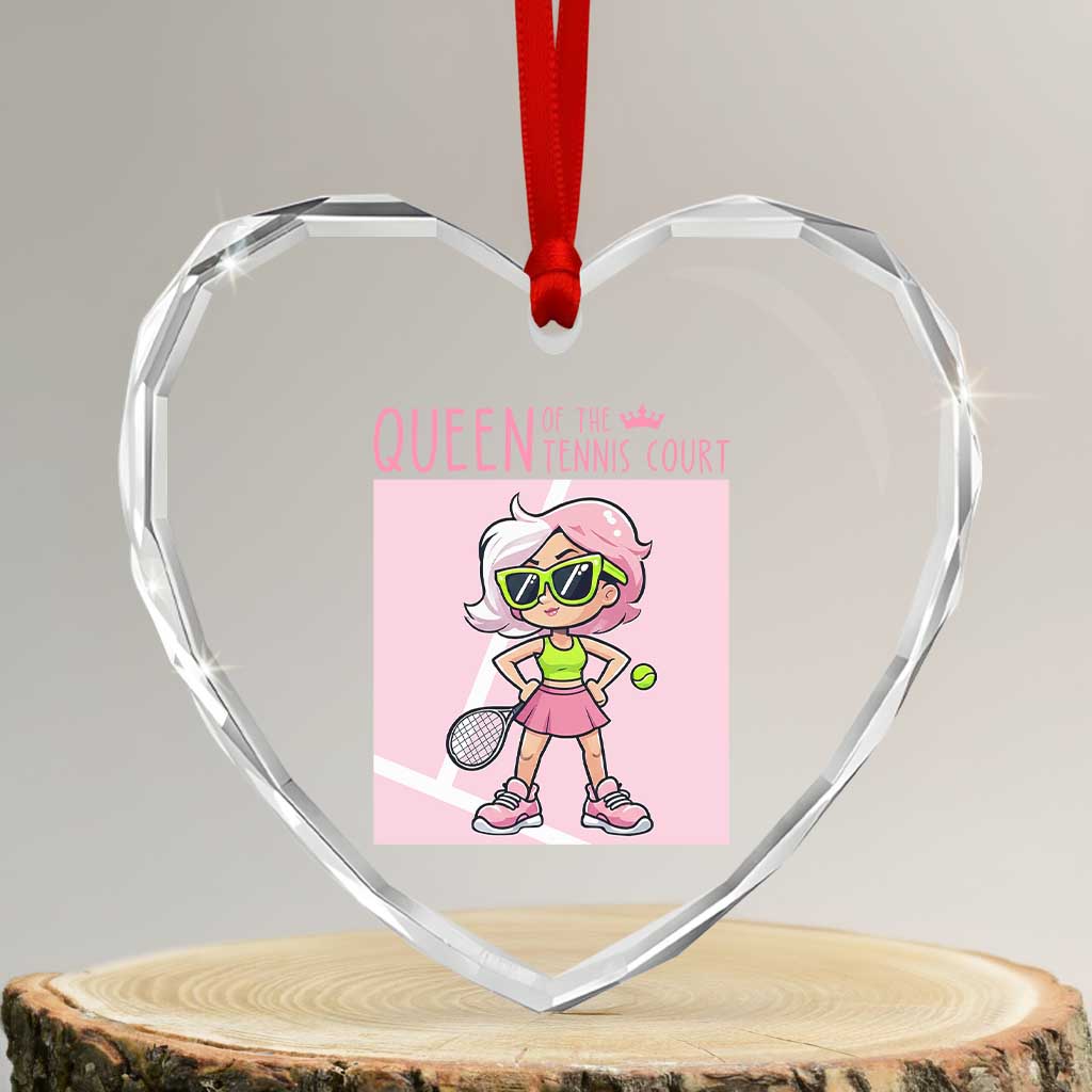 Queen Of The Court Heart Crystal Glass Ornament Funny Tennis Player Gift For Women TS12 Transparent Glass 3'' Heart Print Your Wear