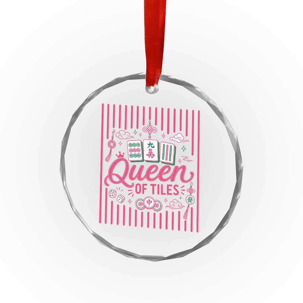 Queen Of Tiles Pink Mahjong Lover Game Night Graphic Crystal Glass Ornament