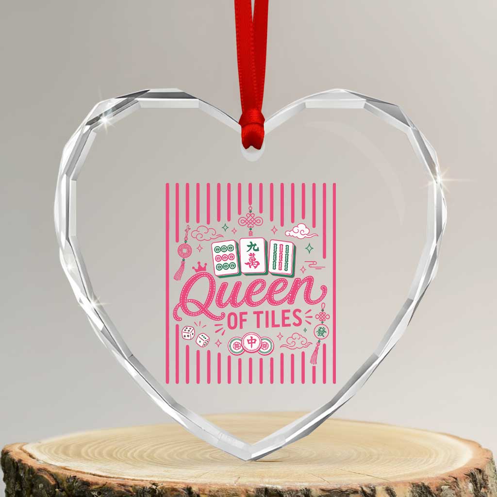 Queen Of Tiles Pink Mahjong Lover Game Night Graphic Heart Crystal Glass Ornament TS10 Transparent Glass 3'' Heart Print Your Wear