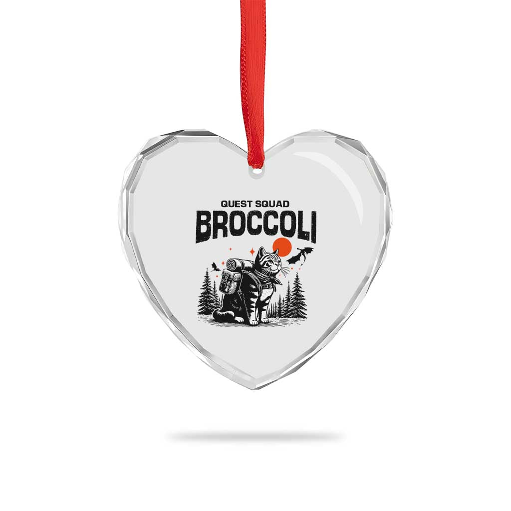 Quest Squad Broccoli Cat Heart Crystal Glass Ornament Funny Hiking Adventure Cute Camping Feline TS02 Print Your Wear
