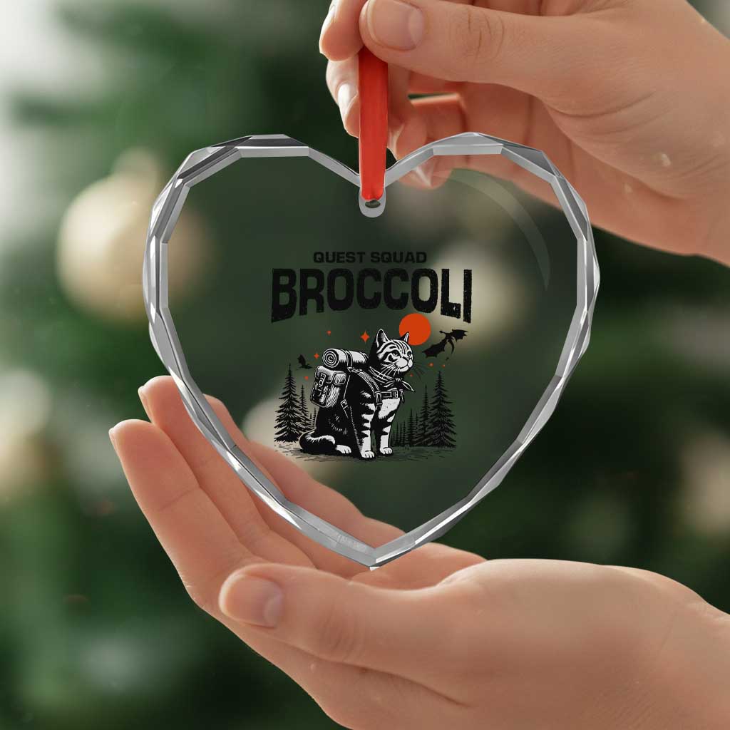 Quest Squad Broccoli Cat Heart Crystal Glass Ornament Funny Hiking Adventure Cute Camping Feline TS02 Print Your Wear
