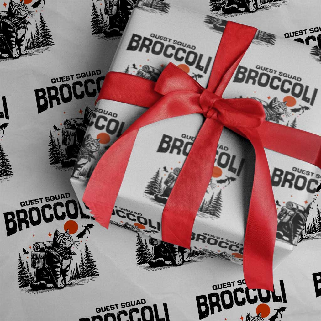 Quest Squad Broccoli Cat Wrapping Paper Roll Funny Hiking Adventure Cute Camping Feline TS02 White Print Your Wear