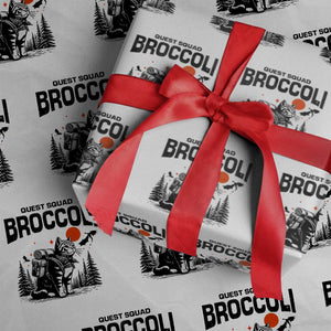 Quest Squad Broccoli Cat Wrapping Paper Roll Funny Hiking Adventure Cute Camping Feline TS02 White Print Your Wear