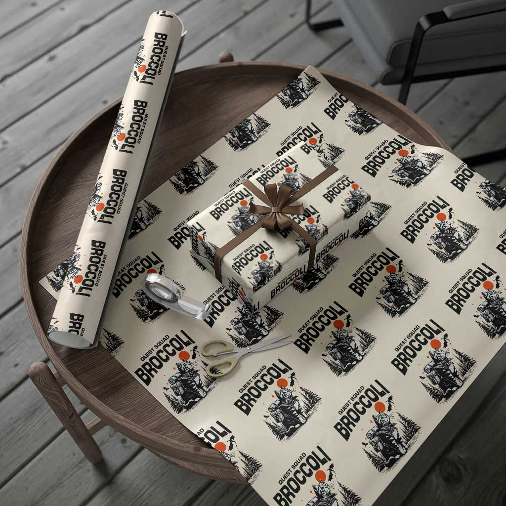 Quest Squad Broccoli Cat Wrapping Paper Roll Funny Hiking Adventure Cute Camping Feline TS02 Beige Print Your Wear