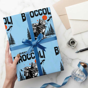 Quest Squad Broccoli Cat Wrapping Paper Roll Funny Hiking Adventure Cute Camping Feline TS02 Light Blue Print Your Wear