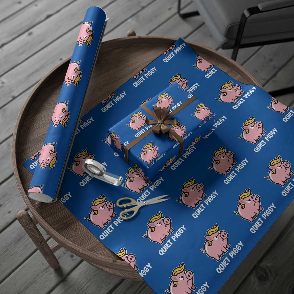 Quiet Piggy Funny Blonde Pig Wrapping Paper Roll Political Satire Humor Free Speech Cute Cartoon TS02 Blue Print Your Wear