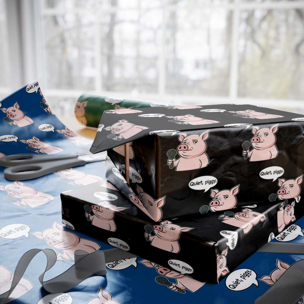 Quiet Piggy Funny Sarcastic Pig Wrapping Paper Roll Political Satire Humor Free Speech TS02 Black Print Your Wear
