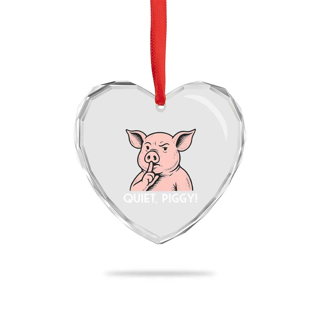 Quiet Piggy Funny Shushing Pig Heart Crystal Glass Ornament Funny Political Satire Cute Cartoon Animal Humor TS02 Print Your Wear