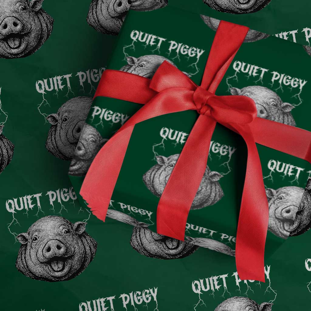 Quiet Piggy Metal Style Wrapping Paper Roll Dark Humor Pig Political Satire Humor Rock Aesthetic TS02 Green Print Your Wear