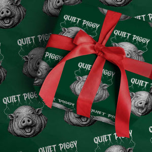 Quiet Piggy Metal Style Wrapping Paper Roll Dark Humor Pig Political Satire Humor Rock Aesthetic TS02 Green Print Your Wear