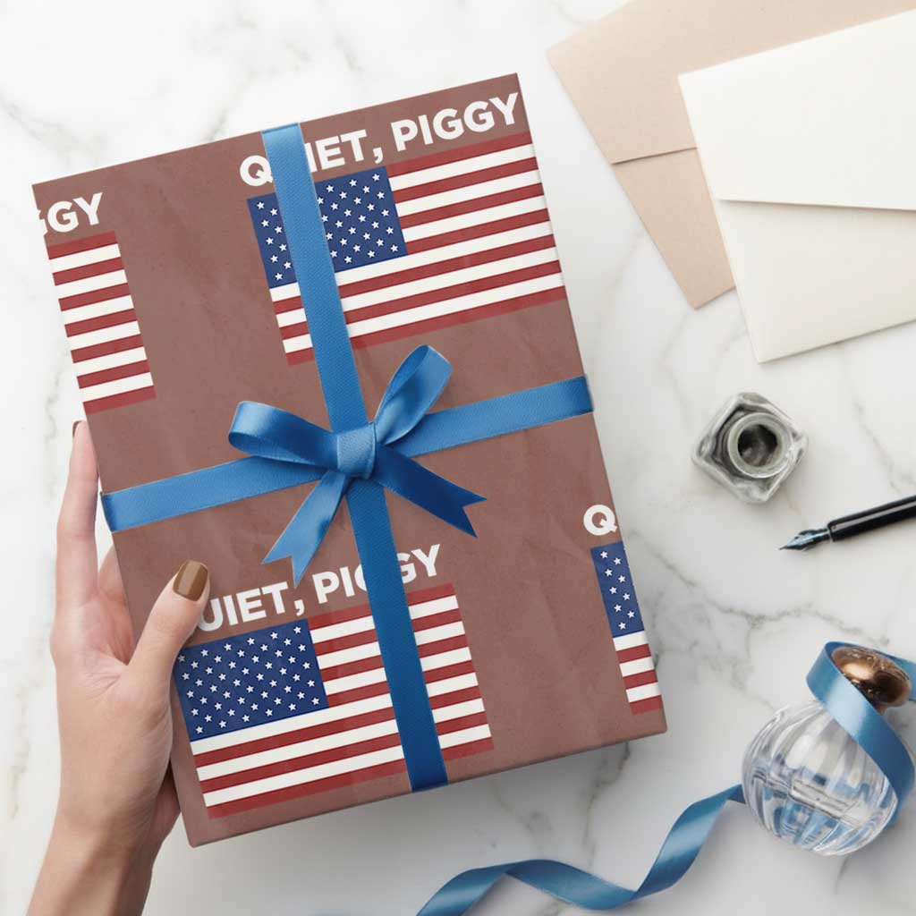 Quiet Piggy Patriotic Meme Wrapping Paper Roll Satirical USA Flag Free Speech TS02 Mocha Print Your Wear