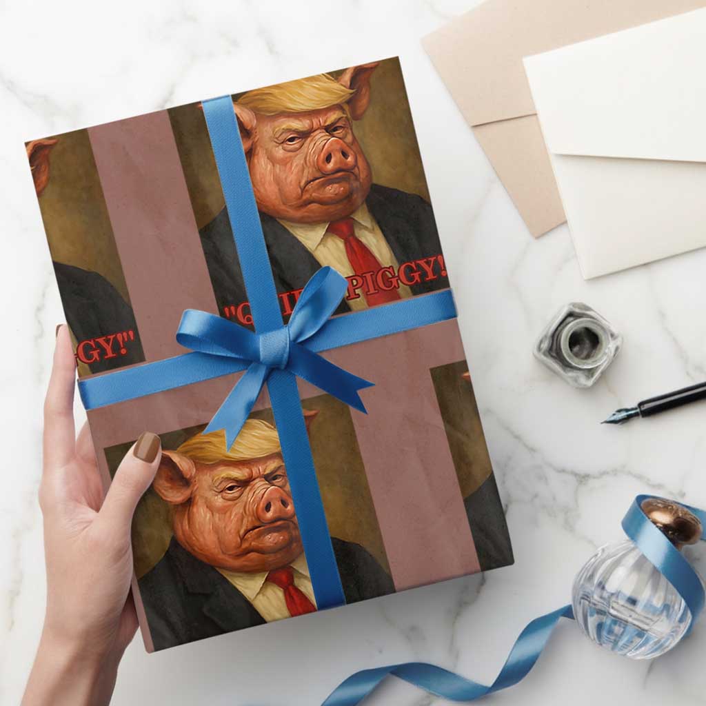 Quiet Piggy Surreal Pig Trump Meme Wrapping Paper Roll Political Satire Parody TS02 Mocha Print Your Wear