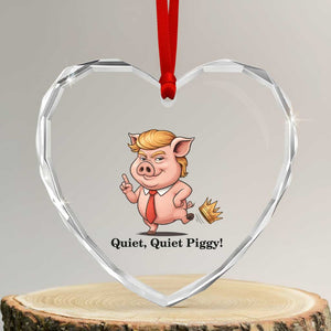 Quiet Quiet Piggy Heart Crystal Glass Ornament Funny No Kings Pig Political - Print Your Wear
