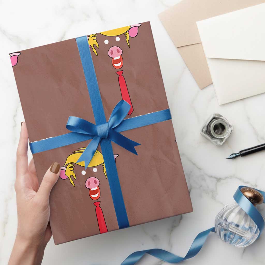 Quiet Quiet Piggy Meme Wrapping Paper Roll Anti Authoritarian Political Gag Gift TS12 Mocha Print Your Wear