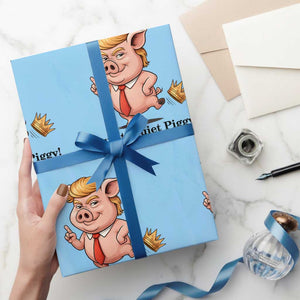 Quiet Quiet Piggy Wrapping Paper Roll Funny No Kings Pig Political TS12 Light Blue Print Your Wear