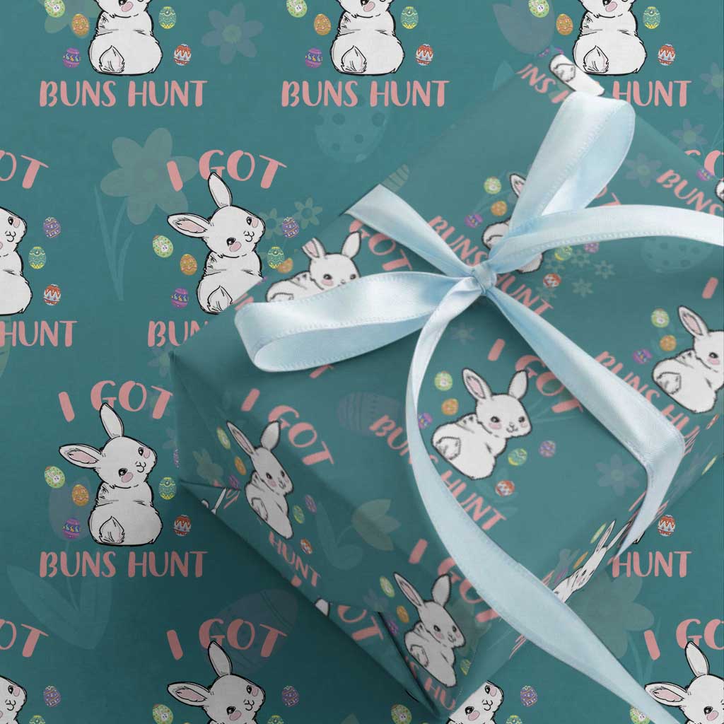 Rabbit Easter Bunny Sunglasses Wrapping Paper Roll I Got Buns Hun Funny Jokes TS10 Teal Print Your Wear