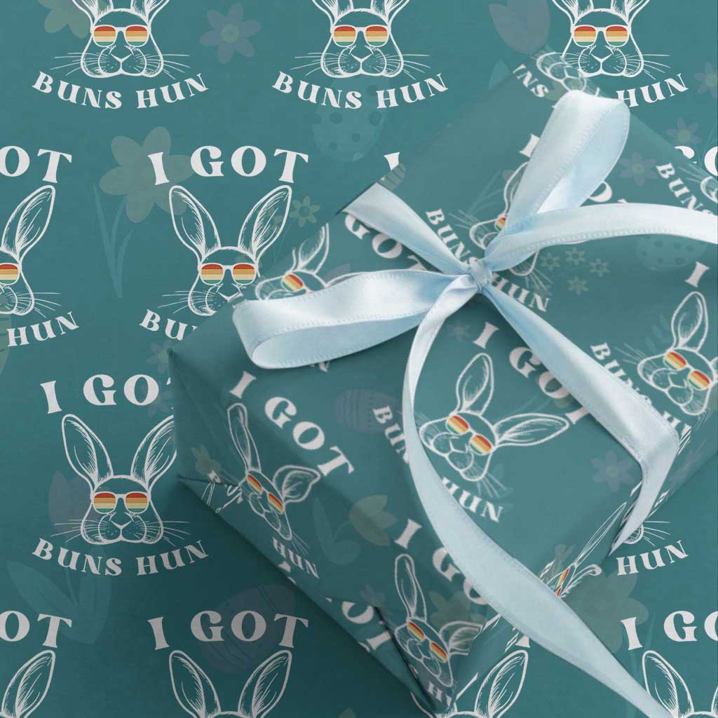 Rabbit Easter Bunny Sunglasses Wrapping Paper Roll Retro Vintage I Got Buns Hun Funny Jokes TS10 Teal Print Your Wear