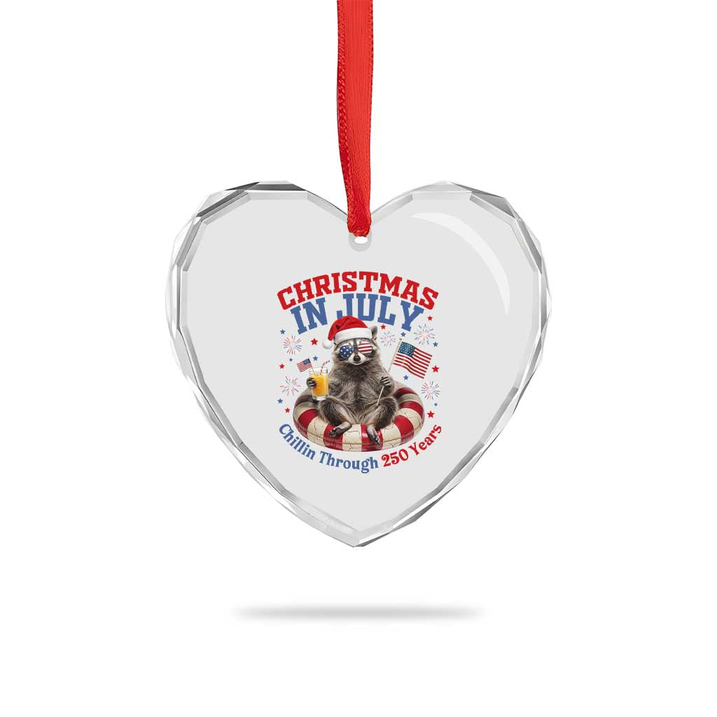 Raccoon 250th Anniversary Heart Crystal Glass Ornament Christmas in July