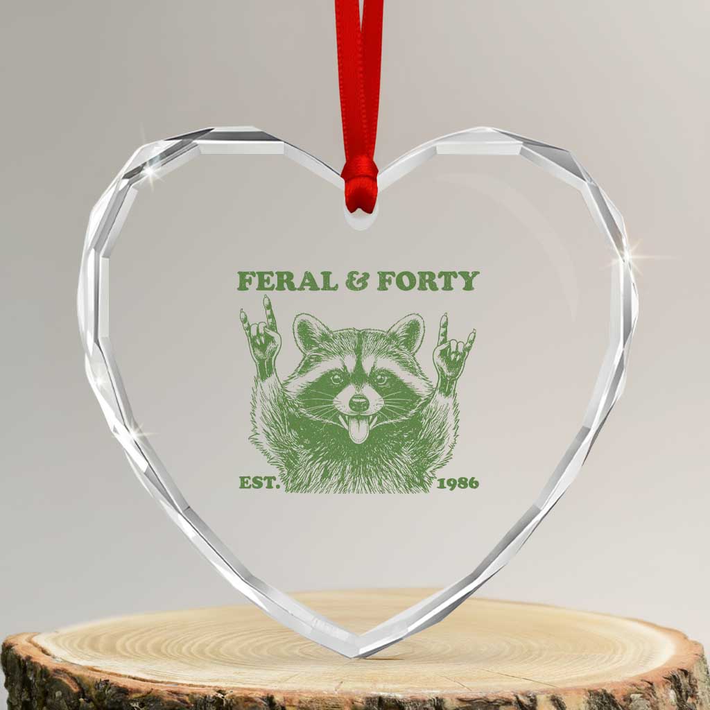 Raccoon 40th Birthday Heart Crystal Glass Ornament Funny Feral And Forty Vintage 1986 40 Year Old Gift