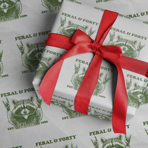 Raccoon 40th Birthday Wrapping Paper Roll Funny Feral And Forty Vintage 1986 40 Year Old Gift