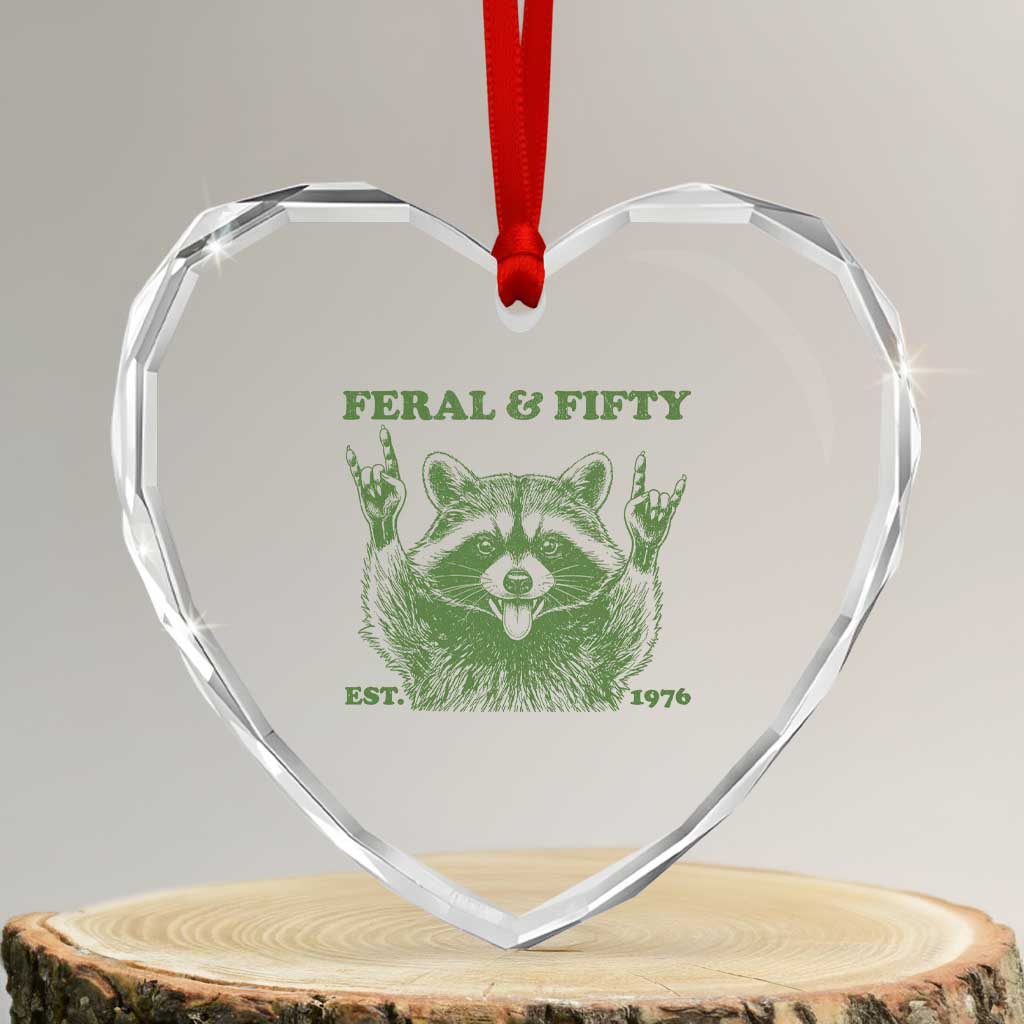 Raccoon 50th Birthday Heart Crystal Glass Ornament Funny Feral And Fifty Vintage 1976 50 Year Old Gift