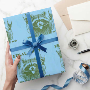 Raccoon 50th Birthday Wrapping Paper Roll Funny Feral And Fifty Vintage 1976 50 Year Old Gift